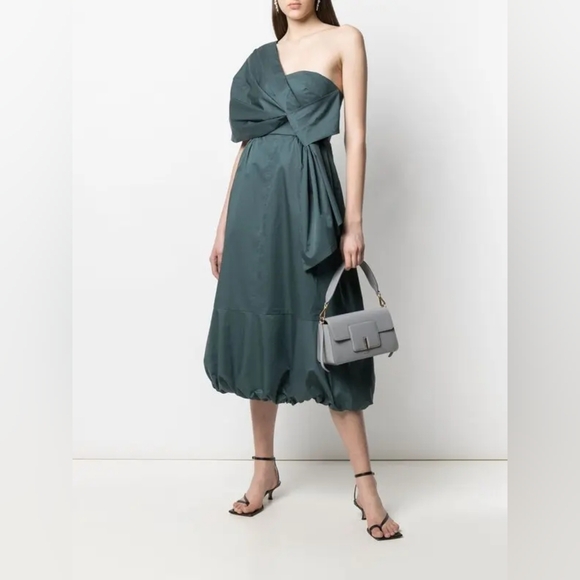 TIBI Eco One Shoulder Dress In Green Size 6 NWT Organic Cotton Party Holiday - Picture 3 of 14